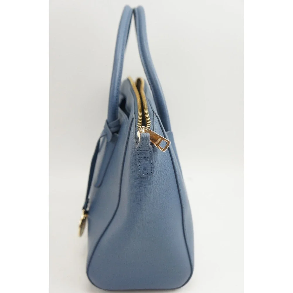 Furla Satchel Handbag 2way Crossbody Blue Saffiano Leather Gold Hardware EUC